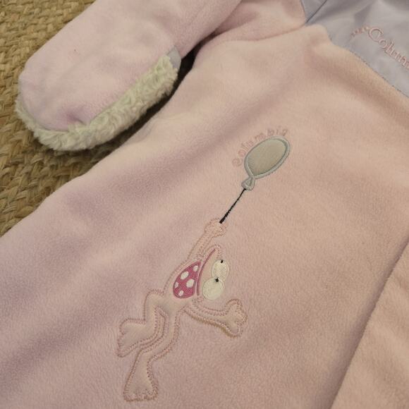 GIRLS COLUMBIA PINK FLEECE MONKEY HOODED SNOWSUIT BUNTING BABY TODDLER 18MOS - Picture 3 of 7